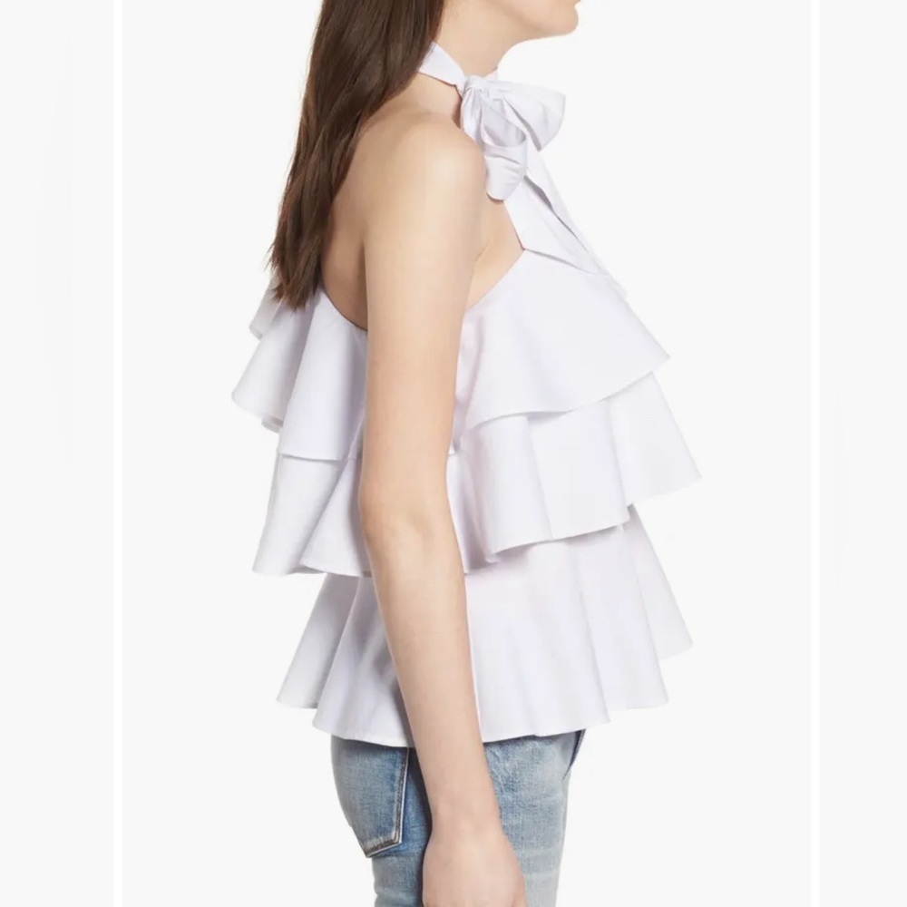 Leith White One-Shoulder Ruffle Tie-Neck Blouse - Picture 3 of 6